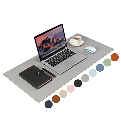 Wolaile PU Leather Desk Pad Blotter,Light Grey Waterproof Office Desktop Mat,36x17in Non-Slip Large Mouse Pad/Writing Protector/Desk Accessories - color: Gray