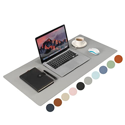 Wolaile PU Leather Desk Pad Blotter,Light Grey Waterproof Office Desktop Mat,36x17in Non-Slip Large Mouse Pad/Writing Protector/Desk Accessories - color: Gray