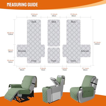VANSOFY Loveseat Recliner Cover with Console 100% Waterproof Sofa Slipcovers Non-Slip Reclining Couch Cover Split Sofa Covers Furniture Protector for Pets, Dogs(Bean Green) - color: Bean Green