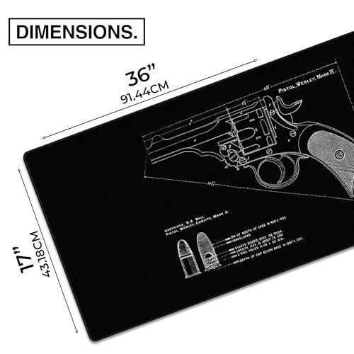 MPCO. Original Large Gaming Desk Mat – 36"x17" Aeroglyde Blueprints Pistol Webly Mark IV Black Full Desk Mouse Pad for Smooth Precision Non-Slip, Washable Extra-Large PC Mouse Pad for Gaming Sessions - color: Aeroglyde Pistol Webly Mark IV – Black