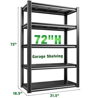 Raybee Storage Shelves Garage Shelving Heavy Duty,5-Tier Adjustable Garage Shelves,Metal Shelving for Garage,Basement, Warehouse,Pantry, 72" H x 31.5" W x 16.5" D，Black - size: 16.5"D x 31.5"W x 72"H,Black