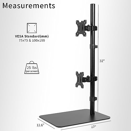 VIVO Freestanding Dual Vertically Stacked Ultra-Wide Monitor Desk Stand, Extra Tall Heavy Duty Adjustable Mount for 2 Ultrawide Screens up to 45 inches, 25 lbs Per Screen Capacity, Black, STAND-V200L - size: Up to 45", style: Steel Base