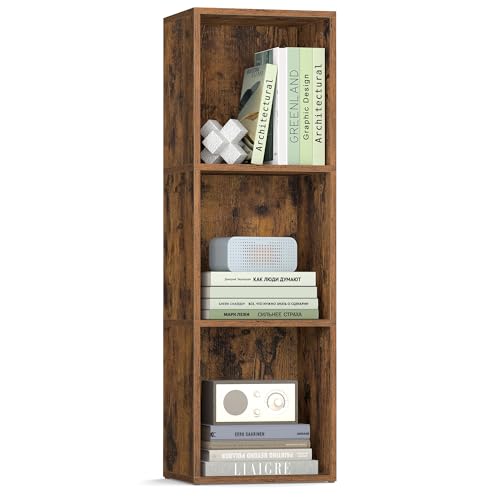 VASAGLE CUSTOS Collection - Bookshelf, 3-Tier Bookcase, Book Shelf, Open Storage Shelf, 9.4 x 11.8 x 37.3 Inches, for Living Room, Home Office, Dining Room, Rustic Brown ULBC433K01 - color: Rustic Brown, size: 3 Tiers (11.8"W)
