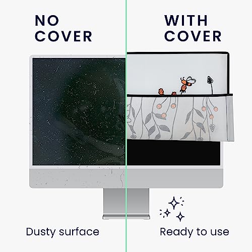 kwmobile Computer Monitor Cover Compatible with 20-22" monitor - Bees and Flowers Black/Orange/White