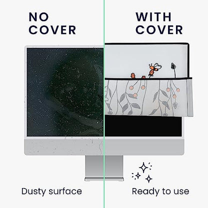 kwmobile Computer Monitor Cover Compatible with 20-22" monitor - Bees and Flowers Black/Orange/White