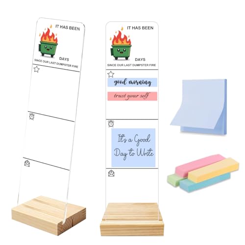 Sticky Notes Monitor Memo Board, Acrylic Portable Sticky Note Holder with Wooden Base, Desk Organizer Set with 200 Sheets Two Sizes Self-Stick Notes, Office Desk Accessories - color: Fire