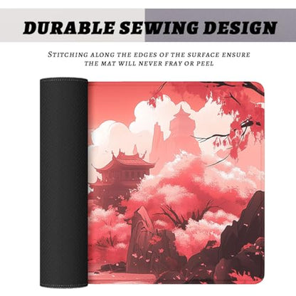 Sunset Gaming Mouse Pad Japanese Pink Red Bridge Red Maple Art Large Desk Mat with Stitched Edges,Non-Slip Waterproof Rubber Base Mouse Mat 31.5 x 11.8 Mouse Pads for Desk Home Office Gaming - color: Sunset, size: 31.5" x 11.8"