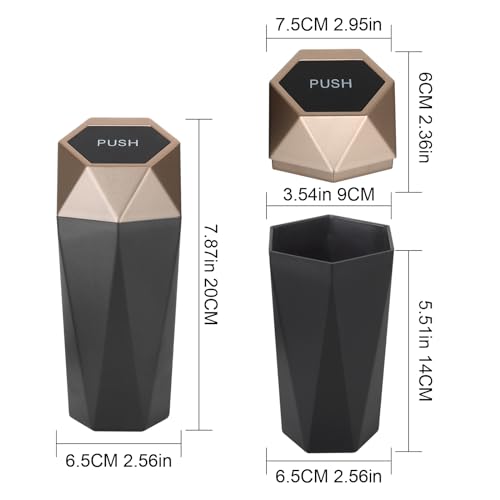 Car Trash Can Bin,Small Garbage Can with Lid,Automotive Cup Holder Mini Cars Trashcan,Portable Cute Cars Door Trash Cans,Women Car Dustbin (2Pcs, Gold) - color: Gold