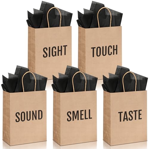 Kolldenn 5 Senses Gift Bags for Him for Her with 10 Pcs Tissue Paper, Paper Bags with Handles Five Senses Gifts for Valentines Christmas Birthday Wedding Anniversary (Kraft,8.3 x 4.3 x 10.6 Inch) - color: Kraft, size: 8.3 x 4.3 x 10.6 Inch