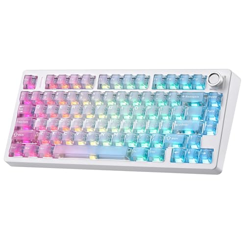 N75 V2 Mechanical Keyboard,75% Layout with Knob,2.4GHz/BT/Wired Tri-Mode Wireless Keyboard, Gasket Hot Swappable Gaming Keyboard,Linear Switches, RGB Backlit for Win & Mac (Pink-Blue Gradient) - color: Pink-Blue Gradient, size: Glacier Pro Switche