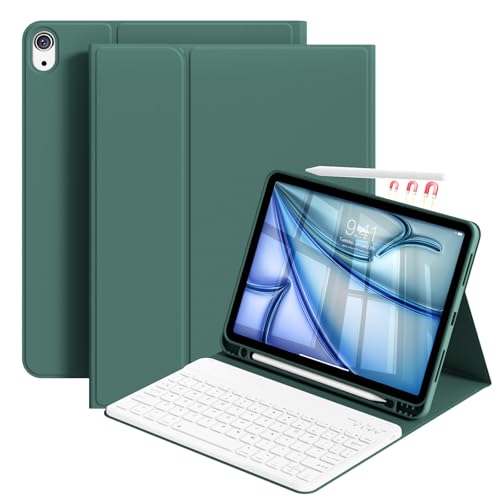 Case with Keyboard for iPad Air 11 Inch M4/M3/M2, Dark Green | for iPad Air 5th/4th Generation 10.9 Inch, Magnetic Detachable Bluetooth Keyboard Cover with Pencil Holder, Auto Sleep/Wake - color: Dark Green