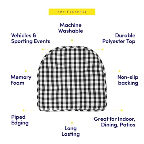 Sweet Home Collection Chair Cushion Memory Foam Pads Tufted Slip Non Skid Rubber Back U-Shaped 17" x 16" Seat Cover, 2 Count (Pack of 1), Checkered Black/White - color: Checkered Black/White, size: 2 Pack, style: Foam Pads