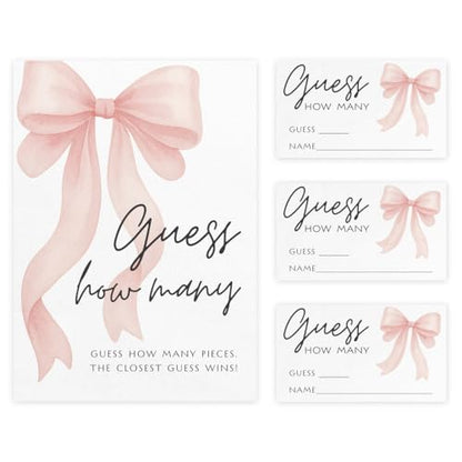 Printed Party Candy Jar Guessing Game, Pink Bow Design, Includes Matching Table Display Sign, Guess How Many, Set of 30 - color: Pink Bow