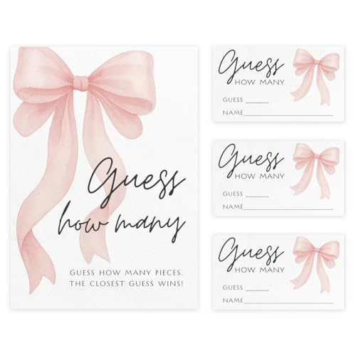 Printed Party Candy Jar Guessing Game, Pink Bow Design, Includes Matching Table Display Sign, Guess How Many, Set of 30 - color: Pink Bow