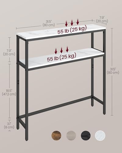 VASAGLE Console Table, 2-Tier Narrow Sofa Table with 2 Shelves, 7.9 x 31.5 x 31.5 Inches, for Living Room, Hallway, Entryway, Marble White and Ink Black ULNT130W59V1 - color: Marble White + Ink Black, size: 31.5"W - Without Power Outlet
