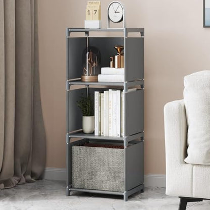 RIIPOO Book Shelf, 3-Cube Storage Organizer, Metal & Fabric Bookcase for Small Spaces, Bedroom, Living Room - style: 3-Cube