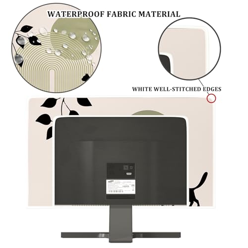 Boho Cat Waterproof Television Cover 32 Inch Black and Green Bohemian Plants Stripe Screen TV Cover for LCD LED PC Desktop and Home Hanging TV Anti-Static Dustproof Protective - color: green and black, size: 32 Inch