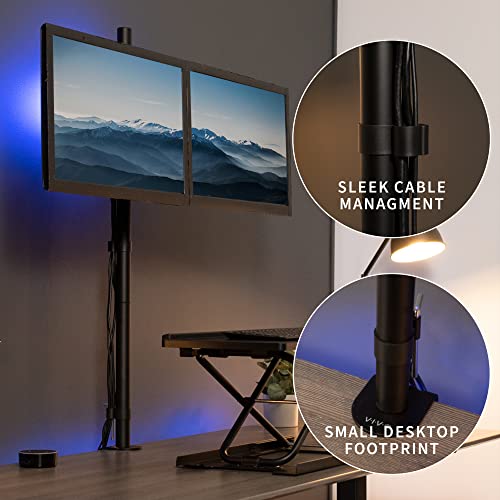 VIVO Dual Monitor Stand Up Desk Mount Extra Tall 39 inch Pole, Fully Adjustable Stand for up to 27 inch Screens, Black, STAND-V012 - size: 13" - 27" screens