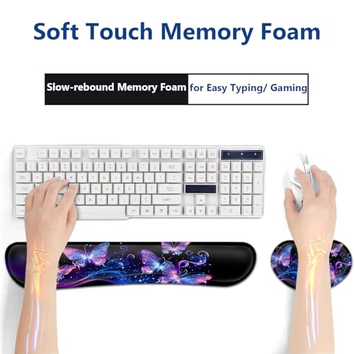Large Mouse Pad + Keyboard Wrist Rest Set, Extended Gaming Mousepad (31.5X11.8 inch) with Non-Slip Rubber, Ergonomics Memory Foam Mouse Wrist Rest Support, Fantastic Butterfly Black XXL Desk Pad - color: Yu-Mouse Pad-3-B36
