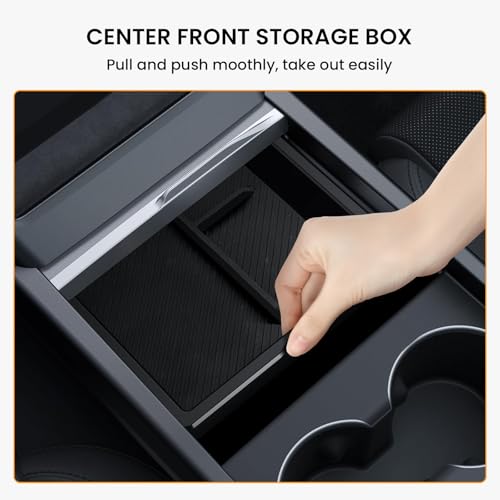 BANKKY 6PCS Center Console Organizer Tray for Tesla Model 3 Highland 2024 2025 Car Accessories with Armrest Storage Tray, Hidden Storage Box, Cup Holder Insert, Camera Privacy Cover, Glove Box Hook - size: 6PCS (24-26) Model3 Black