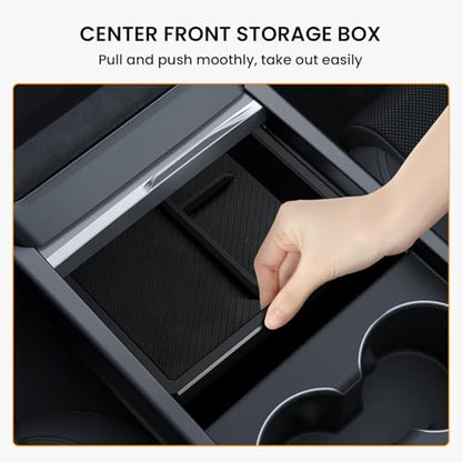 BANKKY 6PCS Center Console Organizer Tray for Tesla Model 3 Highland 2024 2025 Car Accessories with Armrest Storage Tray, Hidden Storage Box, Cup Holder Insert, Camera Privacy Cover, Glove Box Hook - size: 6PCS (24-26) Model3 Black