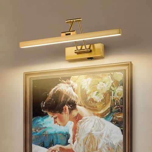 Rechargeable Lights for Pictures on wall Battery Operated Brass 15.7 Inch Wall Lights with Swing Arm and Timer Function Cordless Art Light with Remote Timer for Paintings,Gallery - color: Battery Operated Brass, size: 15.7 inch
