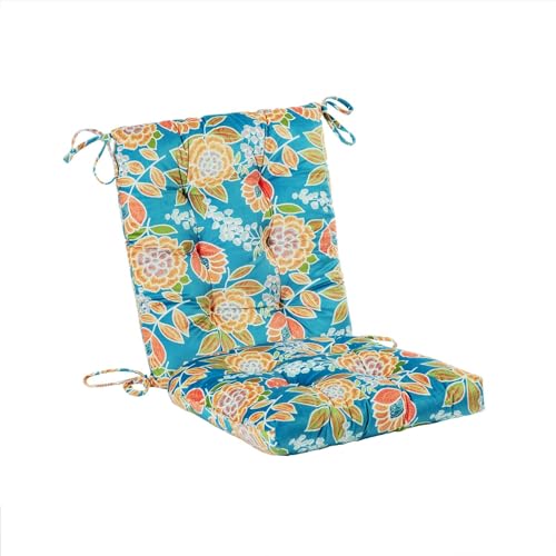 Outdoor Patio Cushion, Rocking Chair Cushion, Tufted Pads, Set of Upper and Lower with Ties Pack of 2 (2 Sets) - Back 20"×17", Seat 17"×17" (Green Bottom Flowers) - color: Green Bottom Flowers