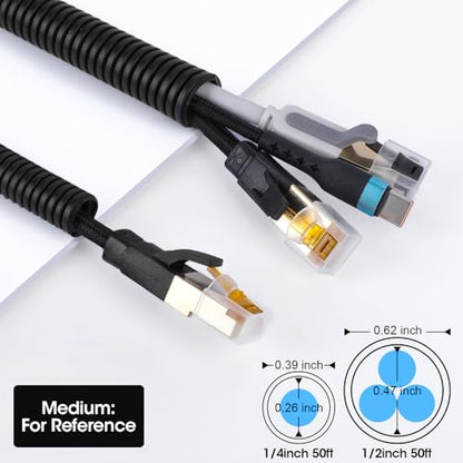 Wire Loom 1/4", 1/2 Inch x 50 FT, Split Wire Loom Tubing Wire Conduit, Cable Sleeves Bulk Flexible Electrical Conduit Protective kit – Black - color: 1/4", 1/2 Inch x 50 FT
