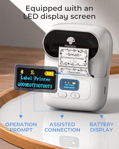 Phomemo Label Printer - M110 Address Label Maker Bluetooth Thermal Portable Label Maker Machine for Small Business, Barcode, Cable, Retail, Clothing, Barcode Printer Compatible with Phones & PC, White - color: White