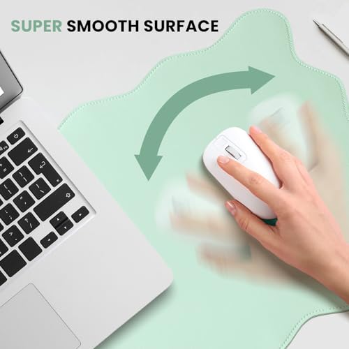 PU Leather Desk Pad, Scalloped Non-Slip Mouse Pad & Large Desk Mat Cover Stitched Edges Writing Pad for Office, Home - Waterproof, Easy to Clean, Durable Surface I 31.4"x15.7", Mint Green - color: Mint Green