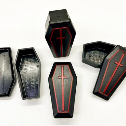 Coffin Shaped Decorative Storage Boxes, Set of 4, Black with Red Accents