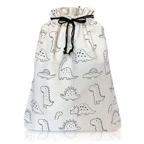 Gather & Knot Gift Bags | Reusable Fabric Drawstring Bags | Extra Large 22” | Premium Canvas Wrap for Birthdays, Baby Showers & Gifting | Dinosaur Flat Bottom - color: Dinosaur Flat