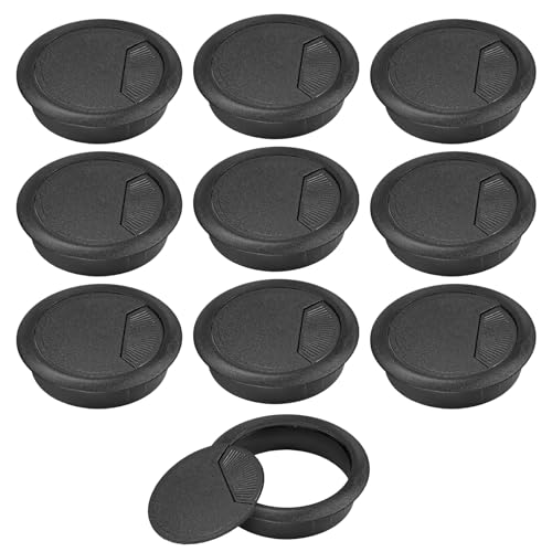 2-3/8" Spring Desk Grommet, JTemgle Plastic Cable Hole Cover Computer Table Cord Wire Organizer Caps Desktop Cord Management for Home Office TV Stands Tabletops - Black, 10 Pcs - color: Black, size: 2-3/8" / 60mm