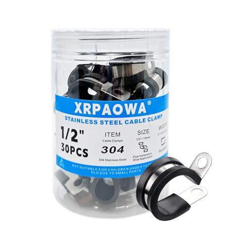 1/2 Inch Stainless Steel Cable Clamps, 30 Pcs, Rubber Cushioned Insulated Clamps, Pipe Clamp, Tube Holder for Tube, Pipe, Lines or Wire Cord Installation (1/2"(13mm)) - size: 1/2"(13mm)