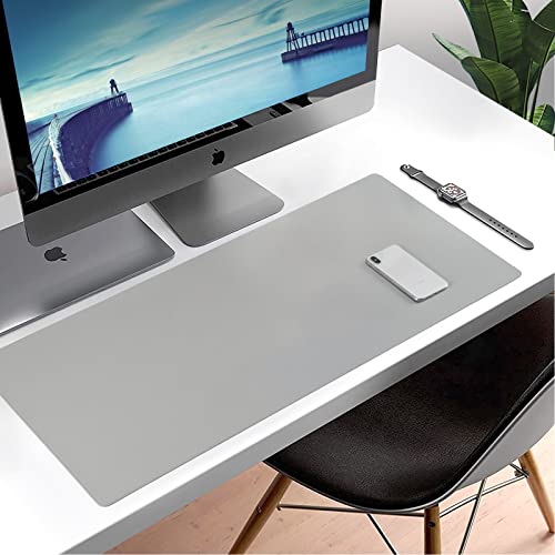Wolaile PU Leather Desk Pad Blotter,Light Grey Waterproof Office Desktop Mat,36x17in Non-Slip Large Mouse Pad/Writing Protector/Desk Accessories - color: Gray