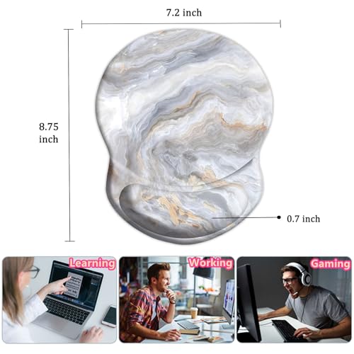 Ergonomic Mouse Pad with Support - Comfortable Wrist Rest, Non-Slip PU Base for Home Office, Studying, Gaming (Gray White Marbling) - color: Gray White Marbling