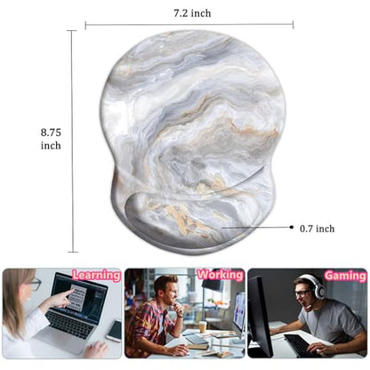 Ergonomic Mouse Pad with Support - Comfortable Wrist Rest, Non-Slip PU Base for Home Office, Studying, Gaming (Gray White Marbling) - color: Gray White Marbling