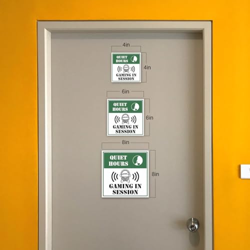Square Plus Quiet Hours: Gaming in Session Wall or Door Sign | Easy Installation | Gaming Room Signage -Small - size: 4 x 4" - Small