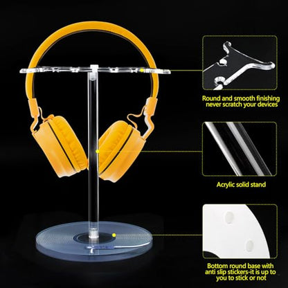 Clear Acrylic Headphone Stand with Patterned Base – Universal Holder for AirPods Max, Gaming & Wireless Headphones – Space-Saving Desk Organizer for Home & Gaming Setup (Black Record/LP) - style: Black Record/LP