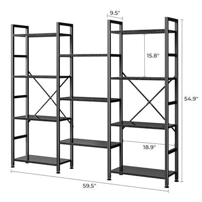 SUPERJARE Triple Bookshelf, Bookcase with 11 Open Display Shelves, Wide Book Shelf Book Case for Home & Office, 4 Tier, Black - color: Black, size: 4 Tier