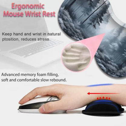 Large Gaming Mouse Pad + Wrist Rest+ Coaster Combo, 31.5 "x 11.8" Durable Non-Slip Extension Table Mat, Suitable for Office and Home, Fog Forest - color: Fog Forest