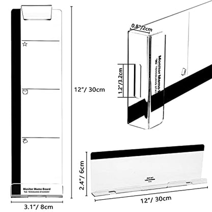 Monitor Memo Boards for Computer, Set of 3 (Left & Right & Bottom) Multifunction Acrylic Screen Message Reminder Pad Side Panels Phone Holder - Utility Organizer for Office Desktop, with Sticky Notes - style: Left + Right + Bottom