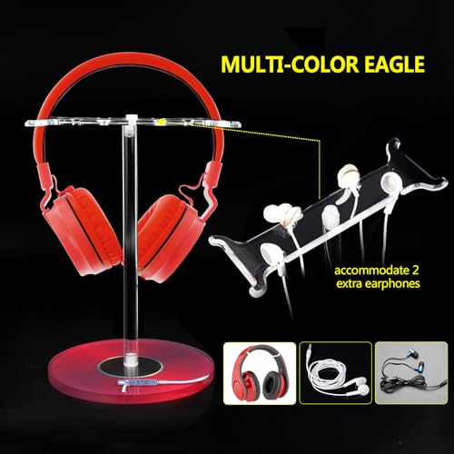 Clear Acrylic Headphone Stand with Patterned Base – Universal Holder for AirPods Max, Gaming & Wireless Headphones – Space-Saving Desk Organizer for Home & Gaming Setup (Red Record/LP) - style: Red Record/LP