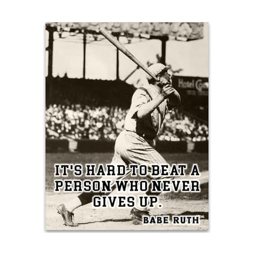 Babe Ruth It’s Hard Baseball Quote 18x24 Unframed Print – Vintage Sports Wall Art, Inspirational Baseball Poster for Game Room, Office, or Man Cave Décor - size: 24"L x 18"W