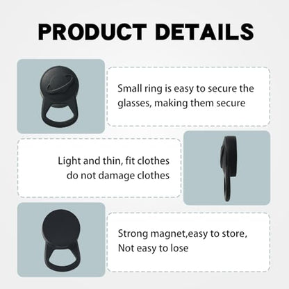 Magnetic Glasses Holder for Clothing Strong Silicone Sunglass Clip, Eyeglass holder Hands-Free Eyewear & Badge Keeper for Travel, Beach（ 2-pack）