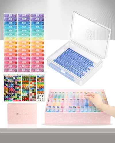 forever young 45pcs Diamond Painting Storage Containers Trays, Diamond Art Accessories Diamond Painting Trays with Lids, 2-in-1 Storage, Bead Storage & Line-Up, Box Package - size: 45pcs Storage set