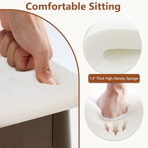Royal Windsor Vanity Stool with Saddle Cushion, 18 Inch Makeup Vanity Chair for Living Room, Modern Foot Stool Ottoman Piano Bench,Small Upholstered Bench for Bedroom, White - color: 10.2"d White+walnut