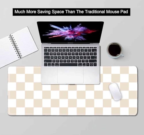 Beige Sand Checkered Desk Pad, Cute Aesthetic Retro Extra Large Mouse Pad for Kids Girls, Computer Mousepad Laptop Desk Mat, Writing Mat for Work Home, 31.5 X 11.8 in - color: Beige Sand Checkered