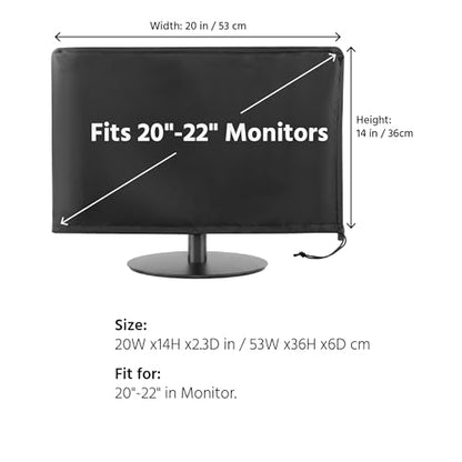 Monitor Dust Cover Heavy Duty Anti-tear Full Body Protective Case Universal for 20-22" Computer LED LCD Screen Wih Adjustable Bottom Tight Rope Black -21Wx14Hx2.3D in - size: 20"-22" in