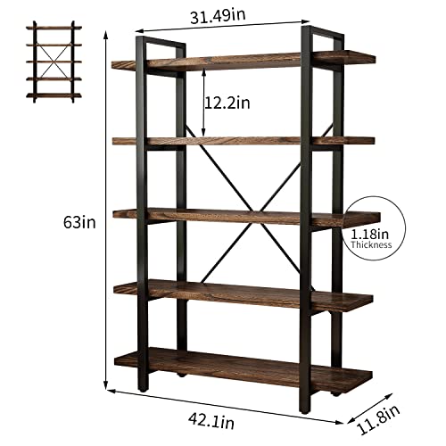 5-Tier Industrial Style Solid Wood Bookcase and Book Shelves,Rustic Wood and Metal Shelving Unit， Living Room,Modern Rustic Open Industrial Book Shelf Office,Distressed Brown (AY-02-5Tier) - size: 5Tier